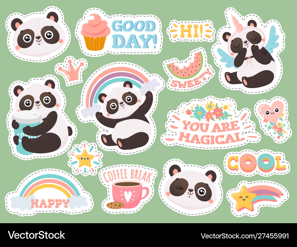 Süße Panda Aufkleber fröhliche Pandas Patches kühl Süße Panda Aufkleber fröhliche Pandas Patches kühl vektorbild