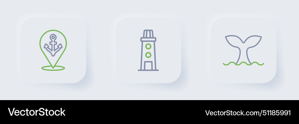 Set line whale tail lighthouse and location Set line whale tail lighthouse and location vector image