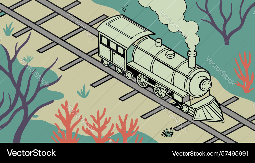 Simple steam train on tracks design generative ai Vector Image