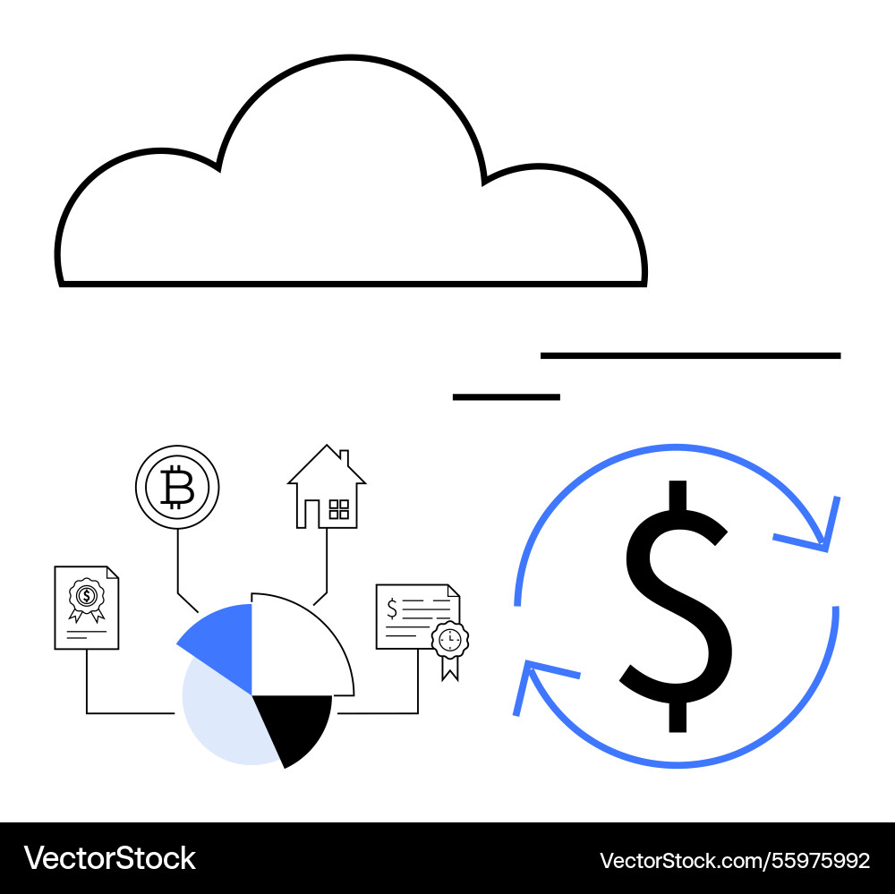 Cloud-based financial data flow with bitcoin Cloud-based financial data flow with bitcoin vector image