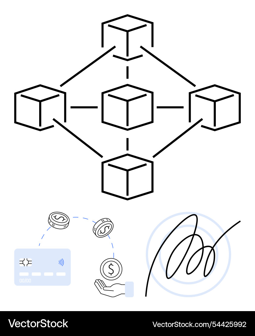 Decentralized blockchain network with digital Decentralized blockchain network with digital vector image