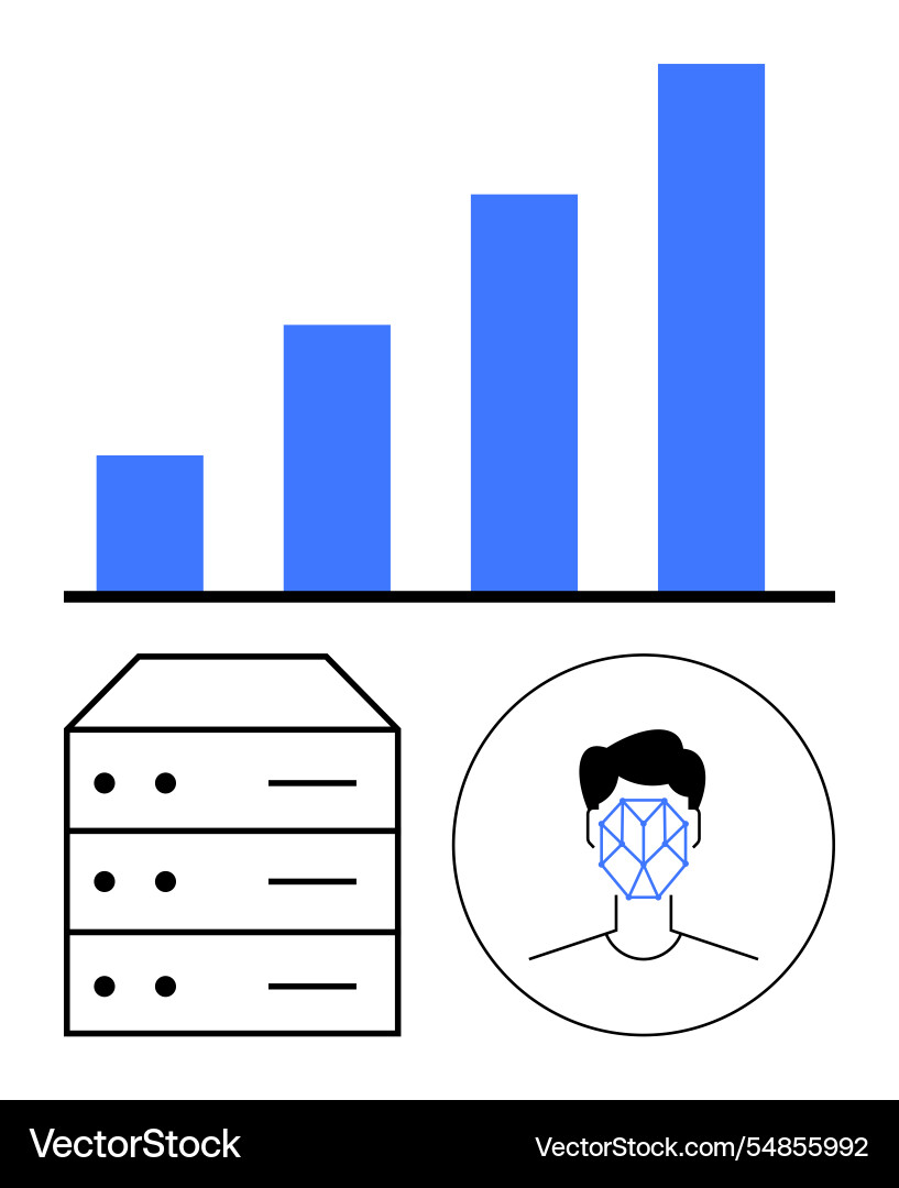 Facial recognition technology with data server Vector Image