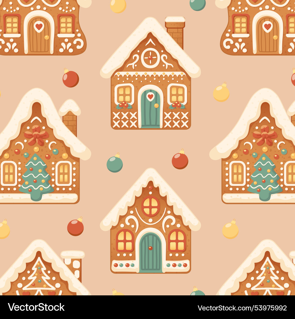 Gingerbread houses christmas seamless pattern Gingerbread houses christmas seamless pattern vector image