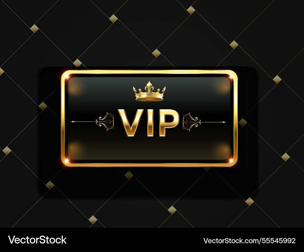 Golden vip card featuring a crown shining against Vector Image