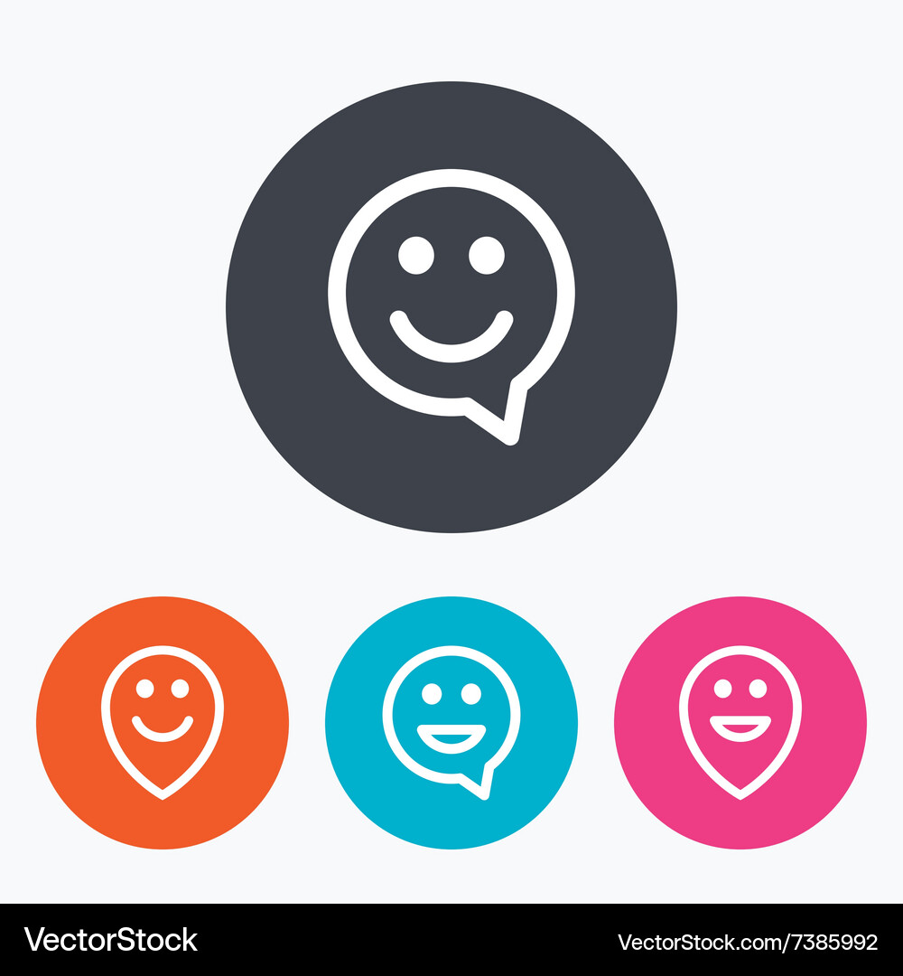 Happy face speech bubble icons pointer symbol Vector Image