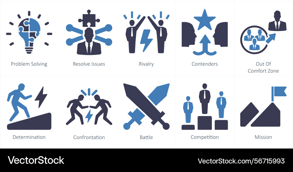 A set of 10 challenge icons as problem solving Vector Image