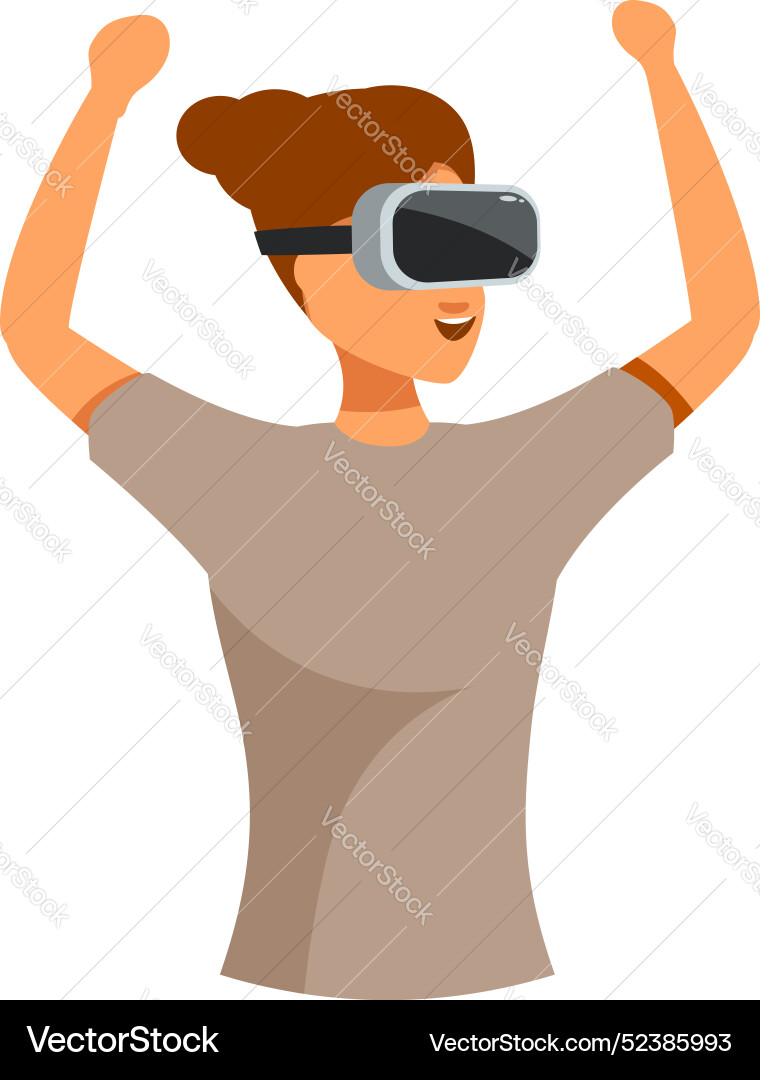 Excited woman raising arms while experiencing Vector Image