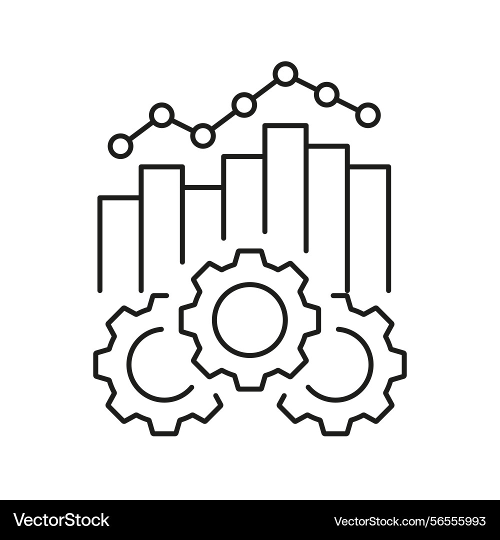 Gears and graph line icon data analysis process Gears and graph line icon data analysis process vector image