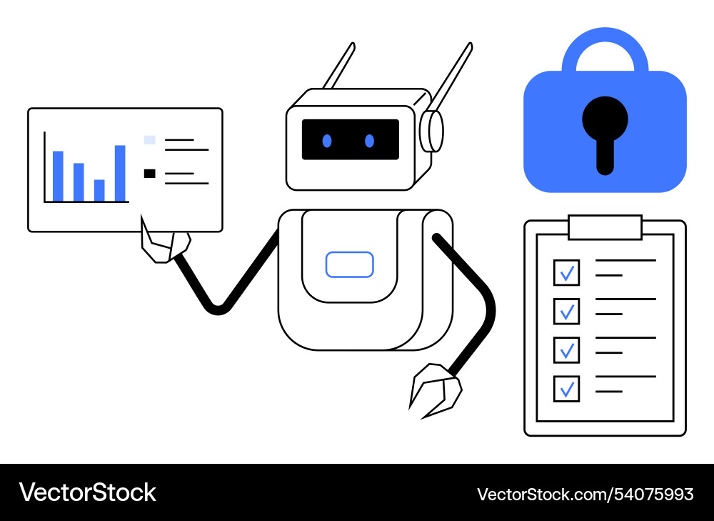 Roboteranalyse von Daten mit sicherer Checkliste Roboteranalyse von Daten mit sicherer Checkliste vektorbild