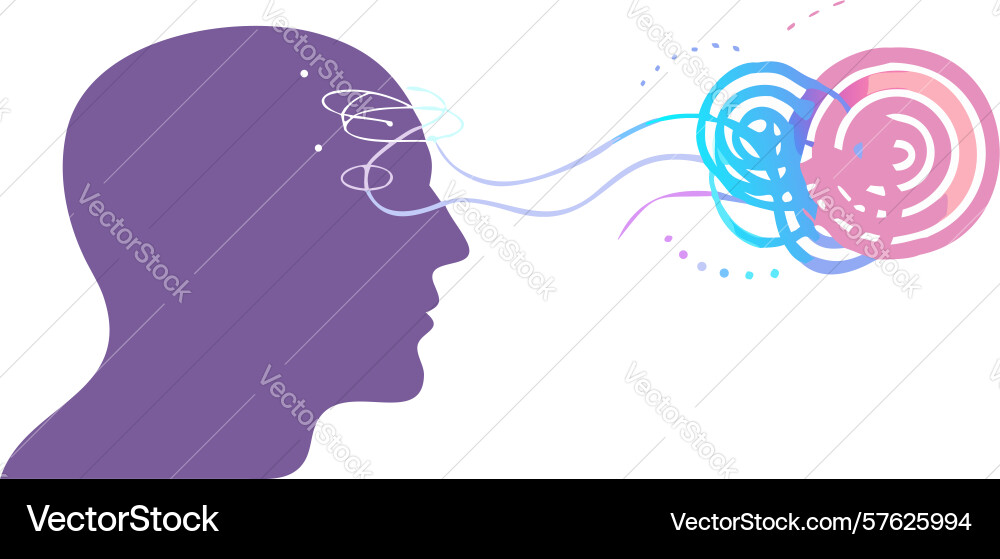 Head with swirling thought patterns design Vector Image