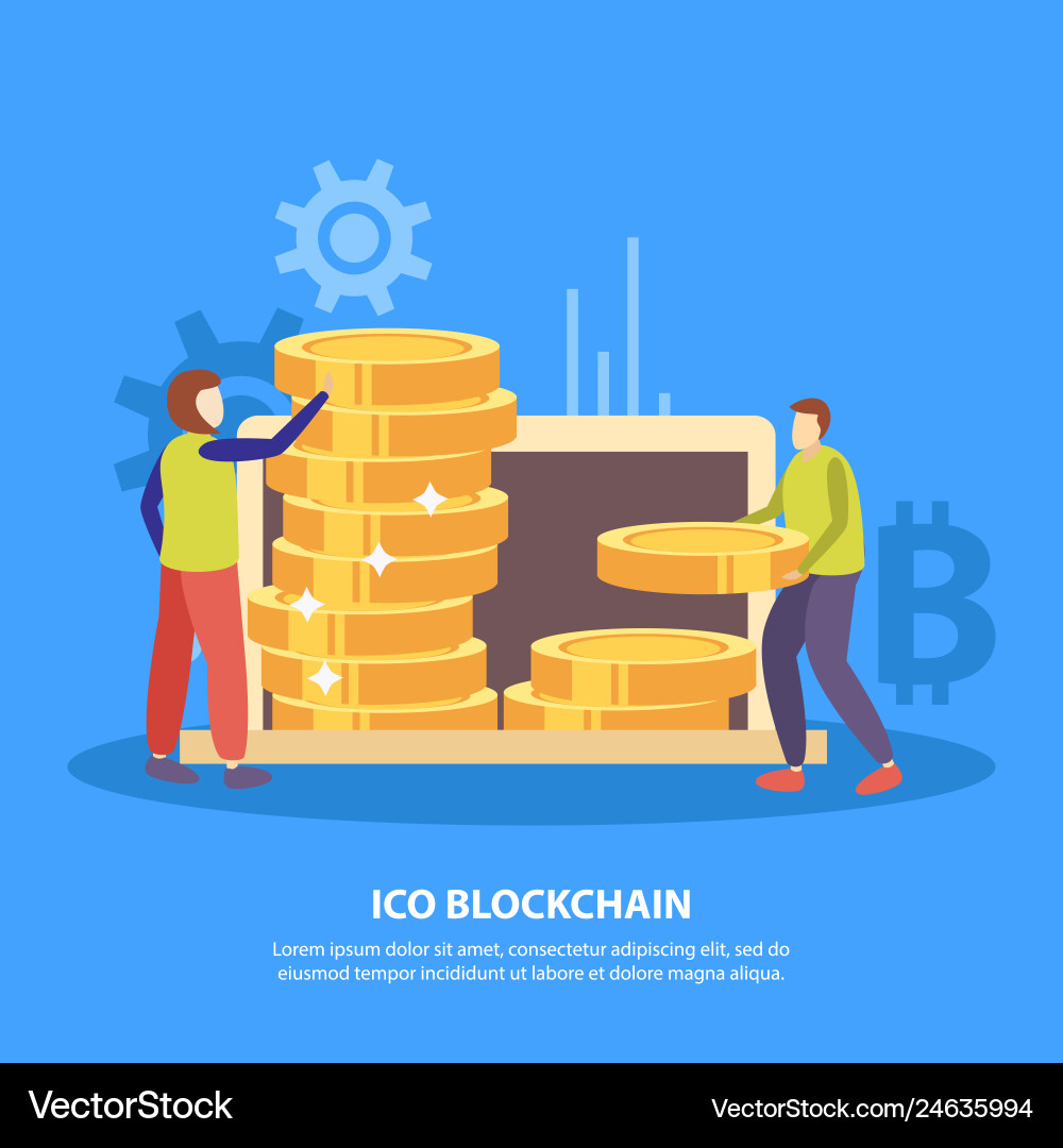 Ico blockchain flat background Ico blockchain flat background vector image