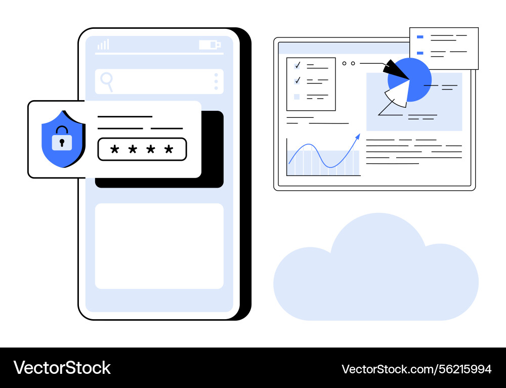 Mobile device and data analytics dashboard Mobile device and data analytics dashboard vector image