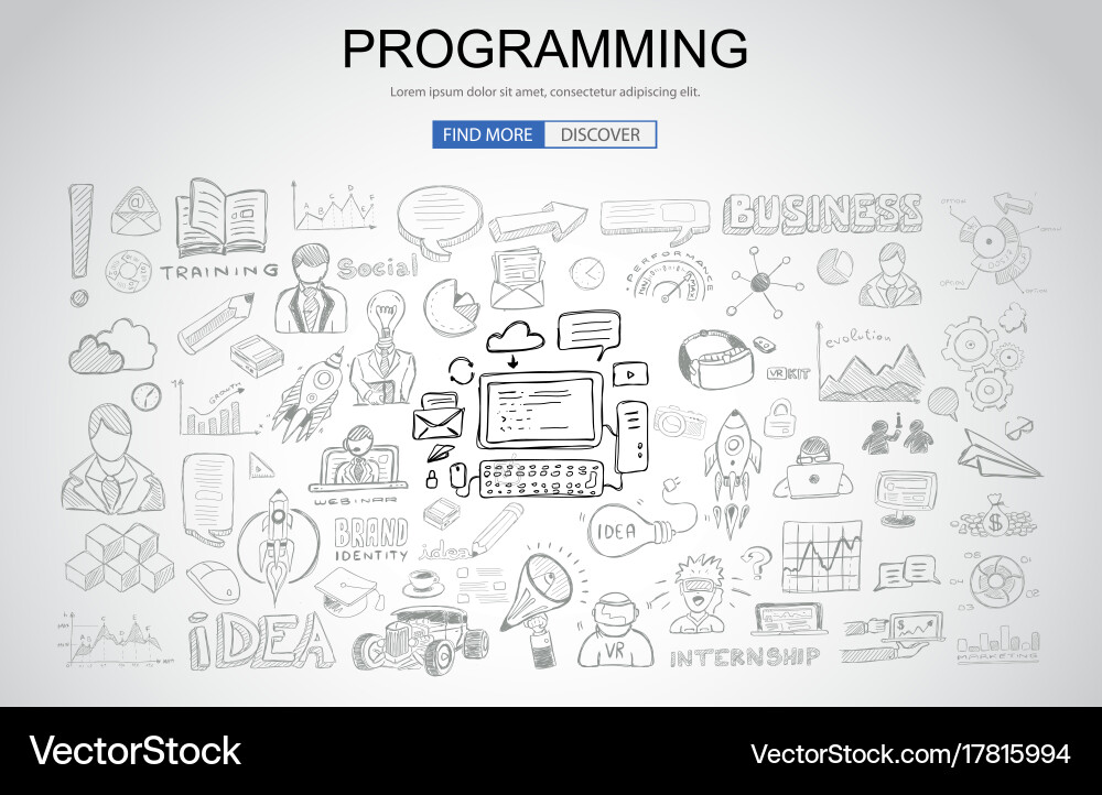 Programming concept with business doodle design Vector Image
