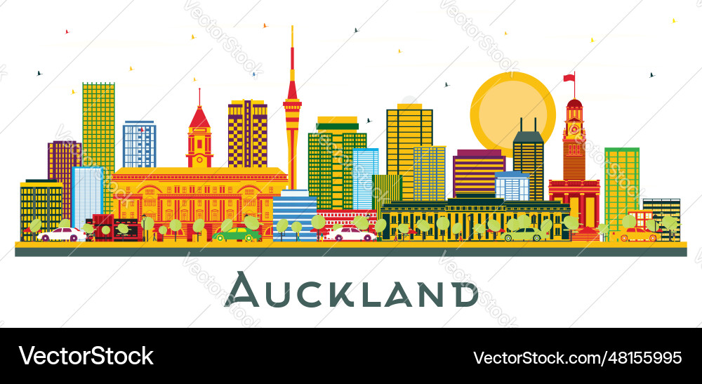 Auckland new zealand city skyline with color Auckland new zealand city skyline with color vector image