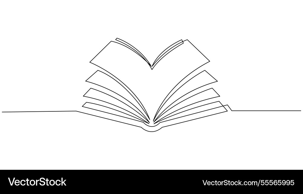 Continuous one line drawing of an open book Continuous one line drawing of an open book vector image