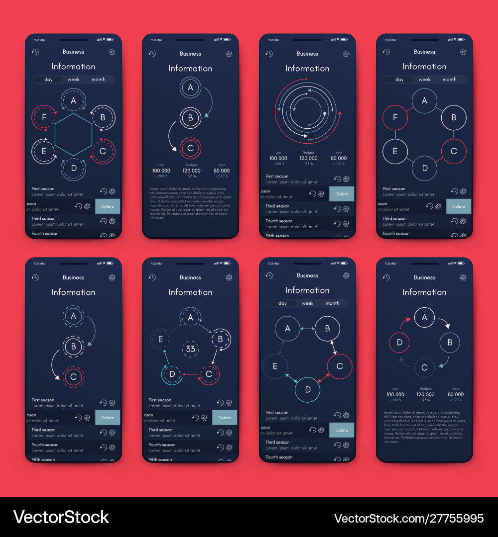 Different ui ux gui screens and flat web icons vector image