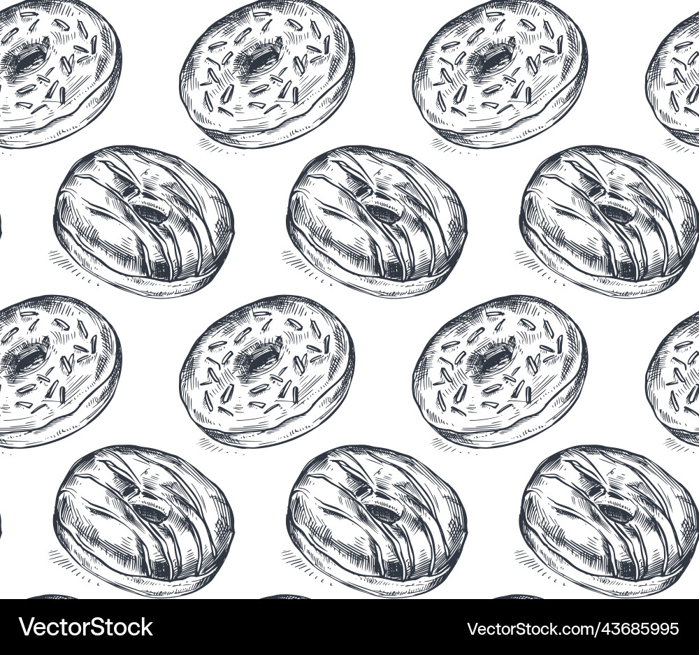 Seamless pattern with hand drawn donuts Royalty Free Vector