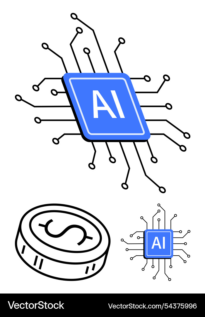 Ai chip with circuit design and dollar coin Ai chip with circuit design and dollar coin vector image