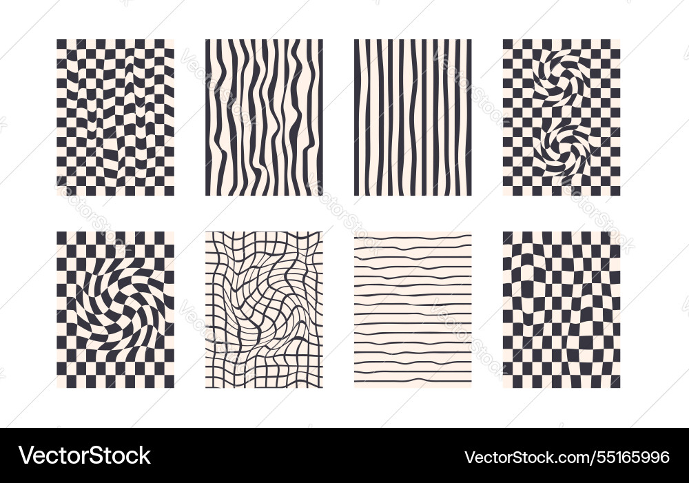 Groovy checkerboard pattern set psychedelic vector image
