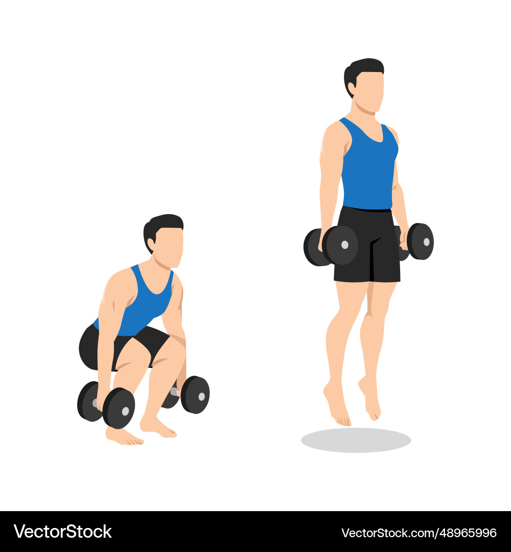 Man doing dumbbell jump squat exercise Man doing dumbbell jump squat exercise vector image