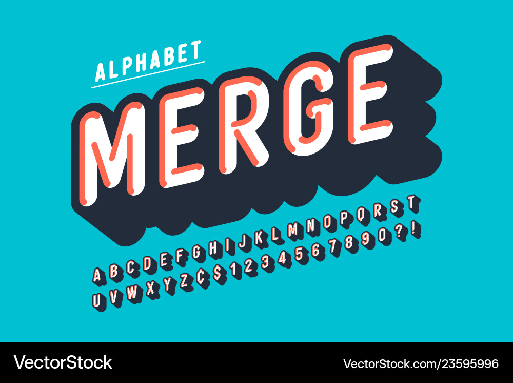 Retro 3d display font design alphabet letters vector image