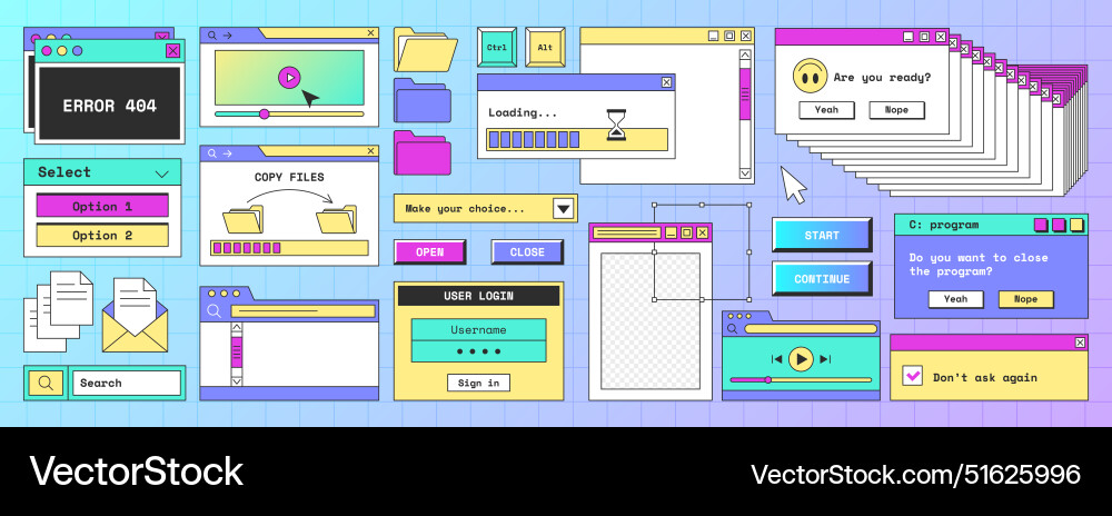 Retro computer screen interface with windows Retro computer screen interface with windows vector image