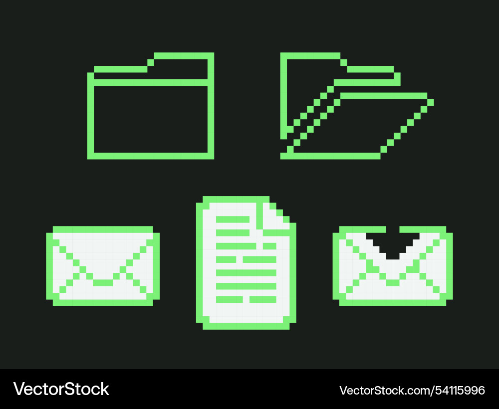 Retro pixel art document and mail icons y2k set Retro pixel art document and mail icons y2k set Vector Image