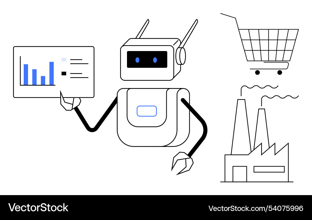 Robot analyzing data with shopping and industrial Robot analyzing data with shopping and industrial vector image