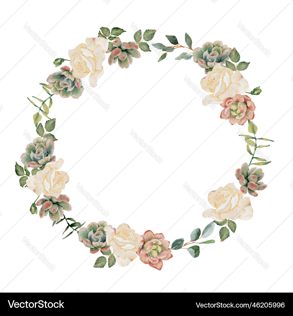 Watercolor succulent pland and flower bouquet Watercolor succulent pland and flower bouquet Vector Image