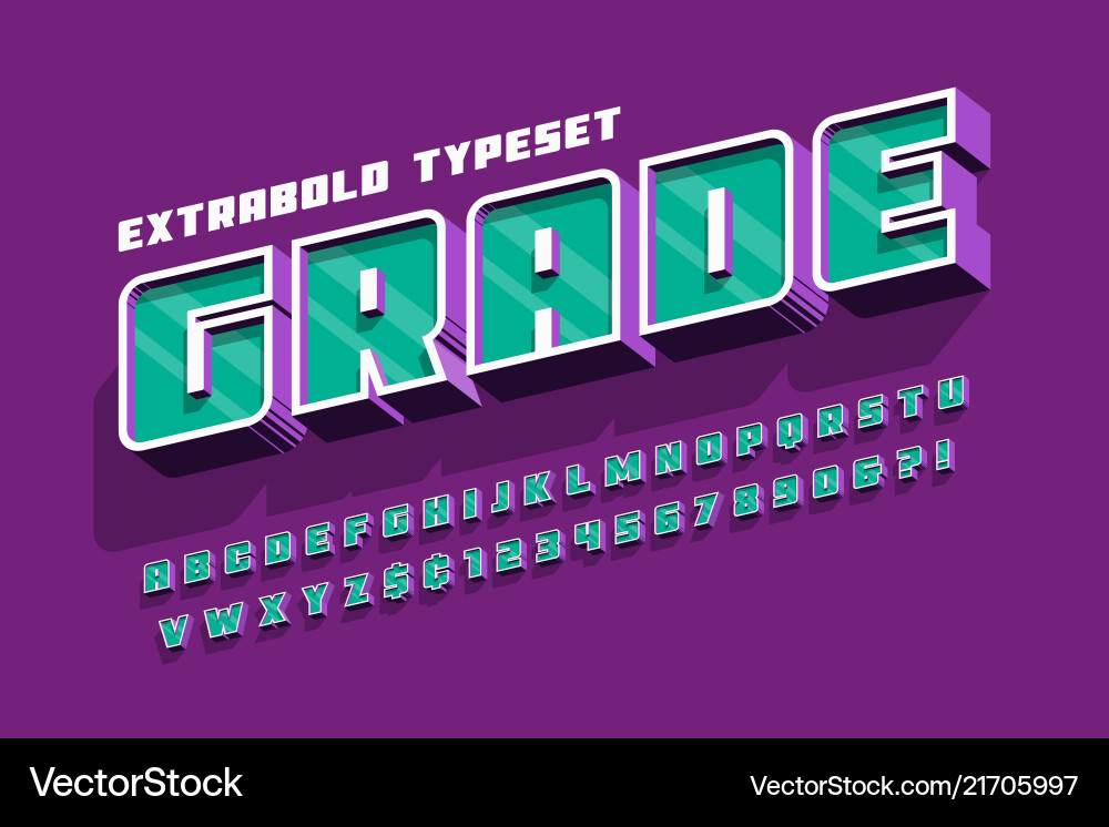 Bold 3D Display Font - Alphabet Set vector image