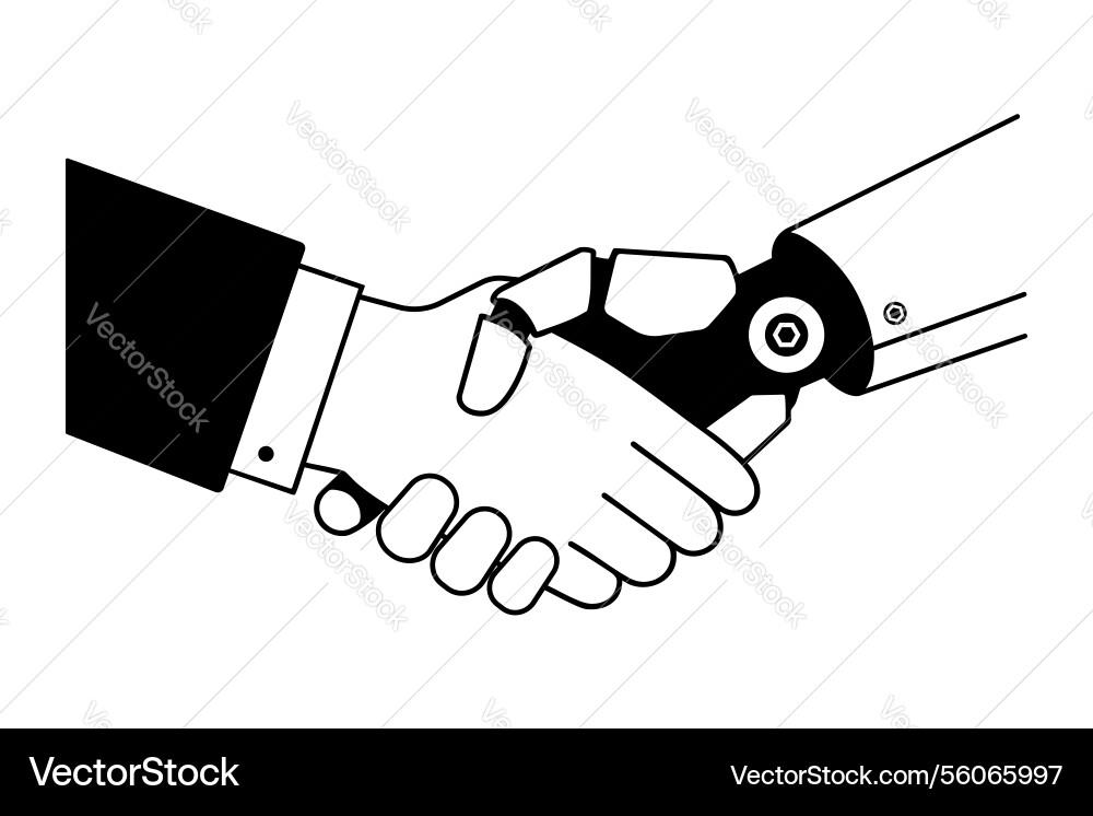 Businessman shaking hands with an android robot Vector Image