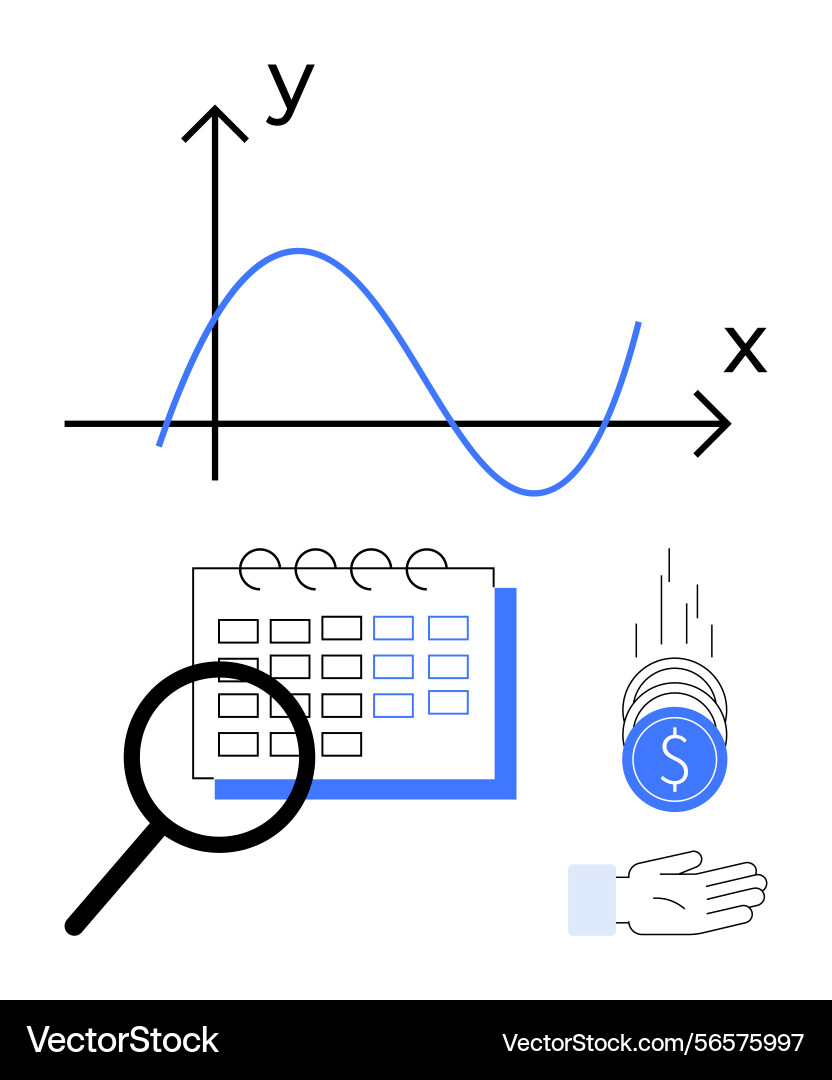 Data analysis with graph calendar and savings Data analysis with graph calendar and savings vector image