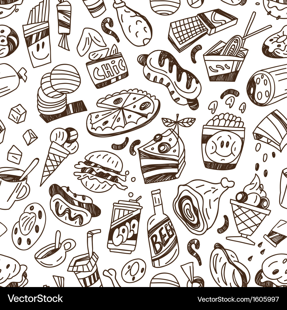 Fast Food Pattern - Sketch Style vector image