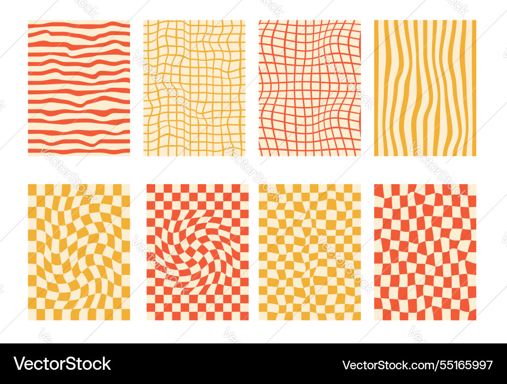 Groovy checkerboard pattern set psychedelic Groovy checkerboard pattern set psychedelic vector image
