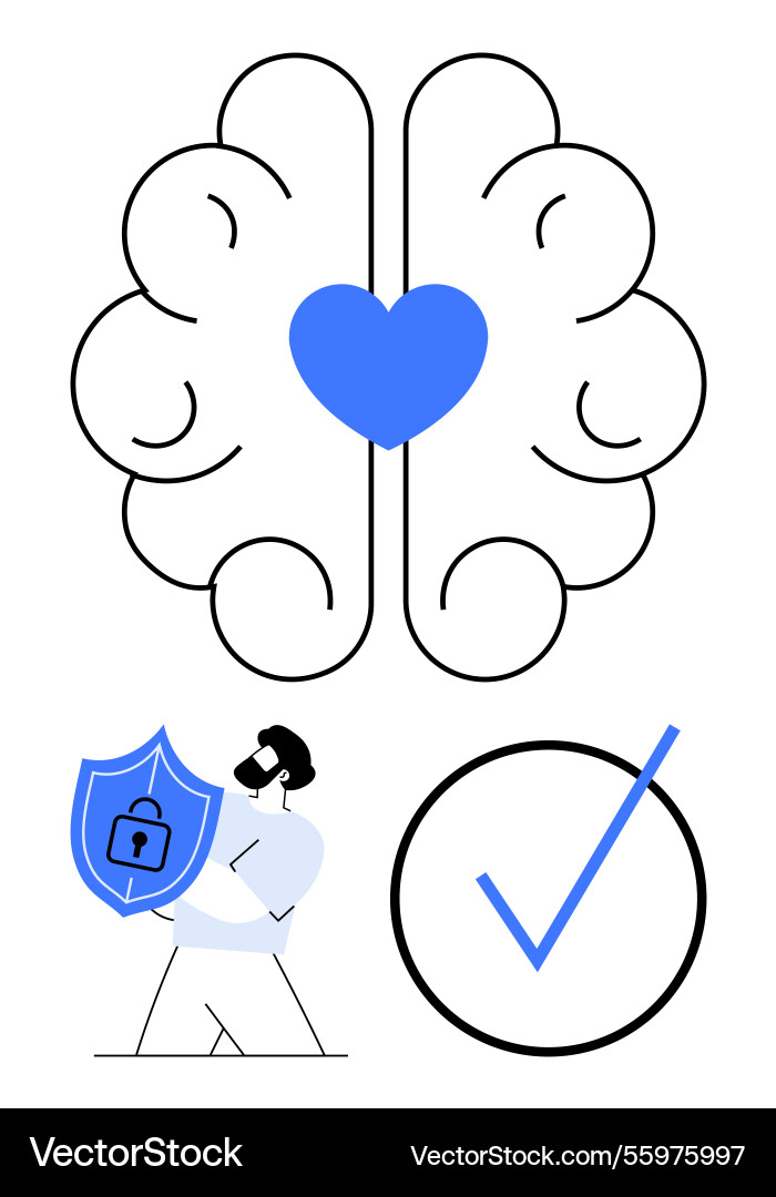 Heart and brain connection with shield vector image