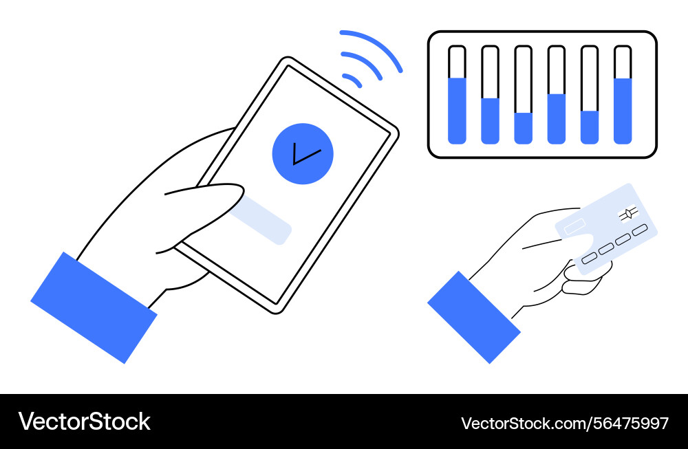 Mobile payment and card transaction with analytics Mobile payment and card transaction with analytics vector image