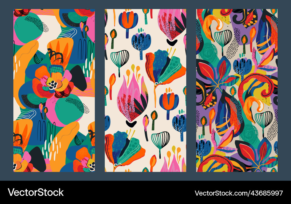 Set of three seamless patterns in modern vector image