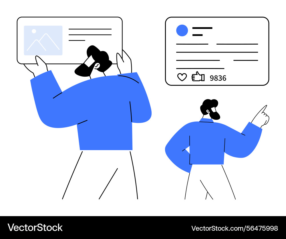 Characters managing online content and analyzing Characters managing online content and analyzing Vector Image