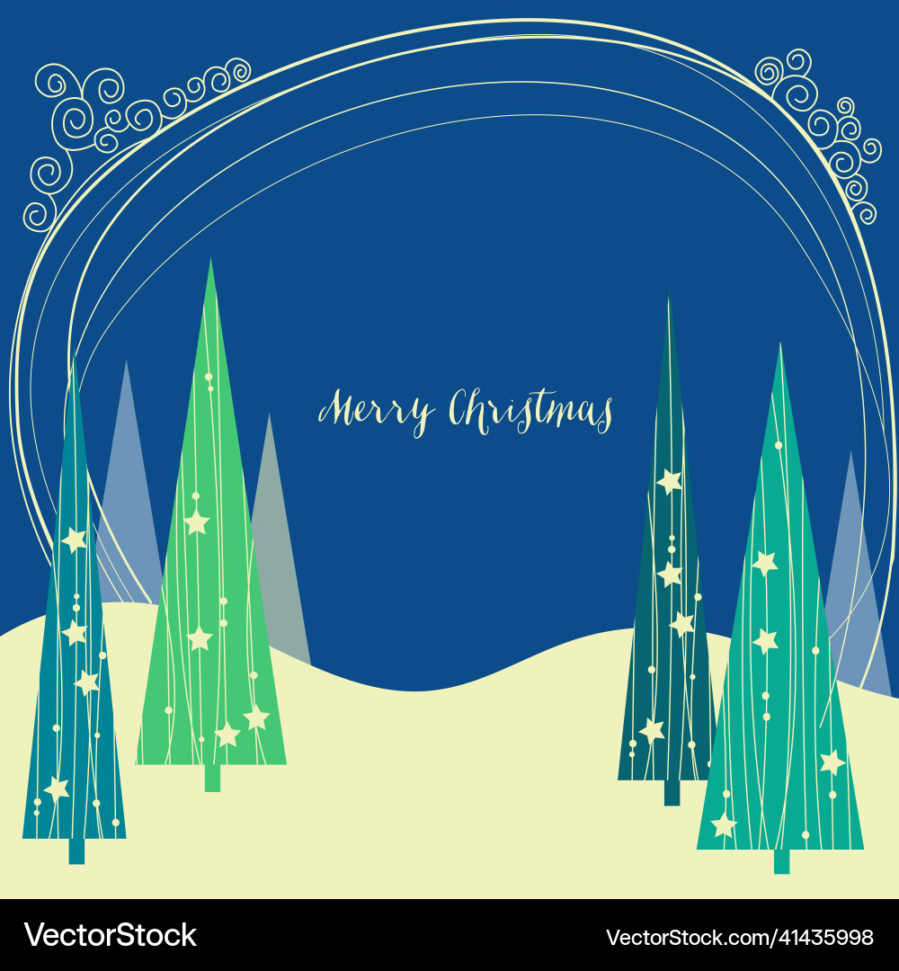 Christmas eve landscape pine trees card Christmas eve landscape pine trees card vector image
