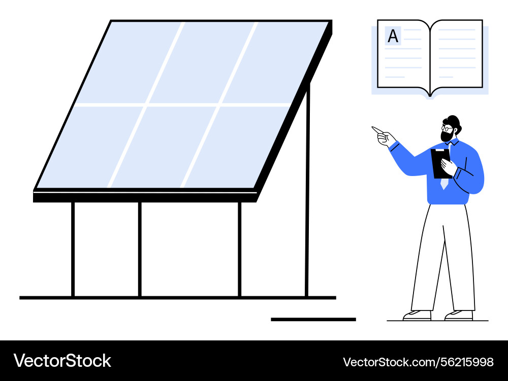 Engineer explaining solar panel functionality Engineer explaining solar panel functionality vector image