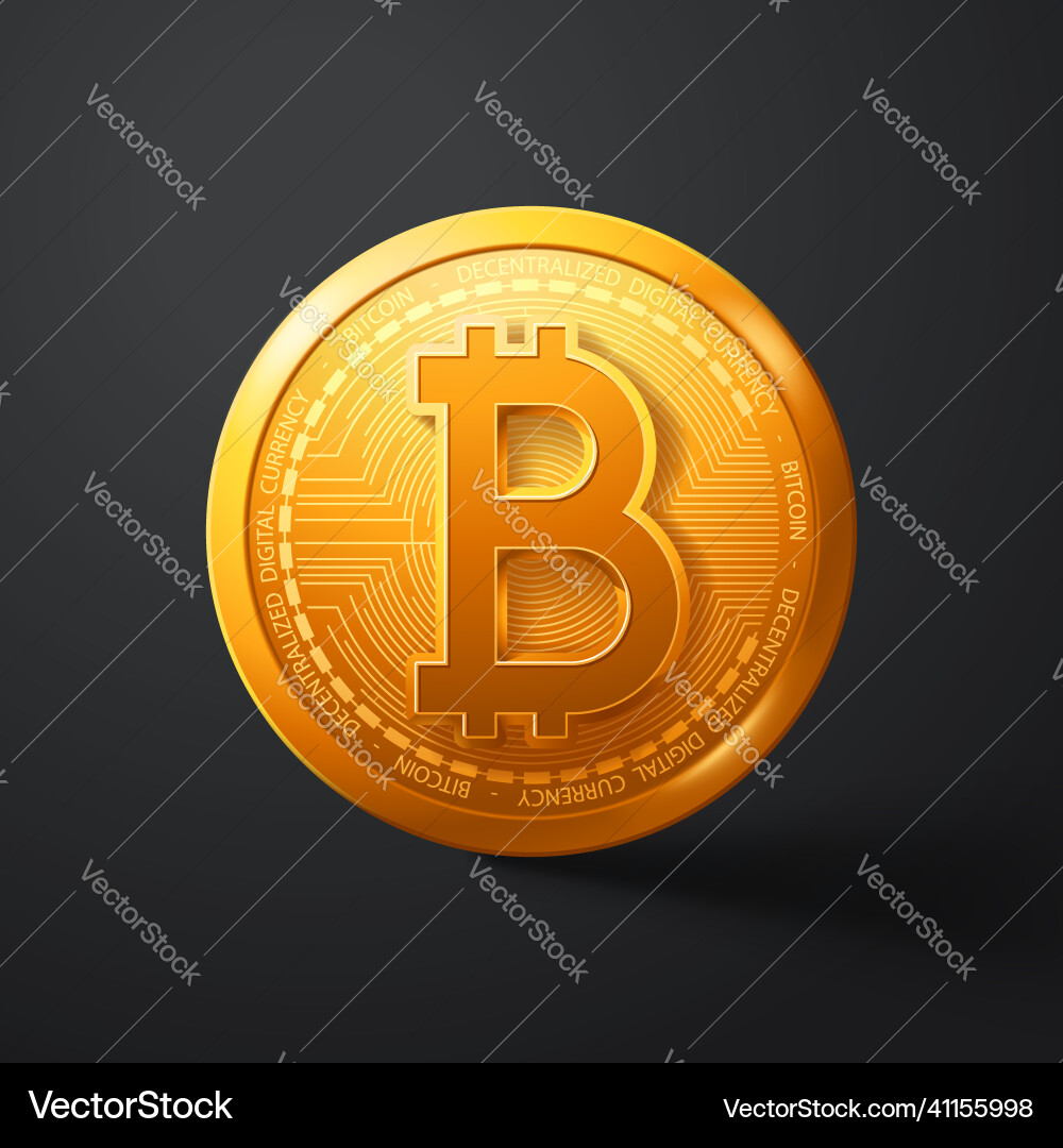 Realistic bitcoin coin with shadow on dark Realistic bitcoin coin with shadow on dark vector image