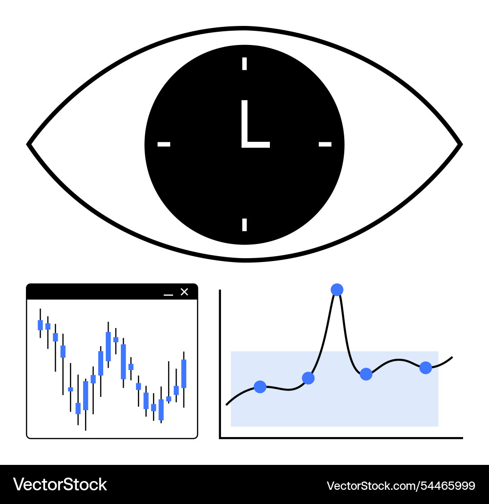 Eye clock with data charts representing time Vector Image