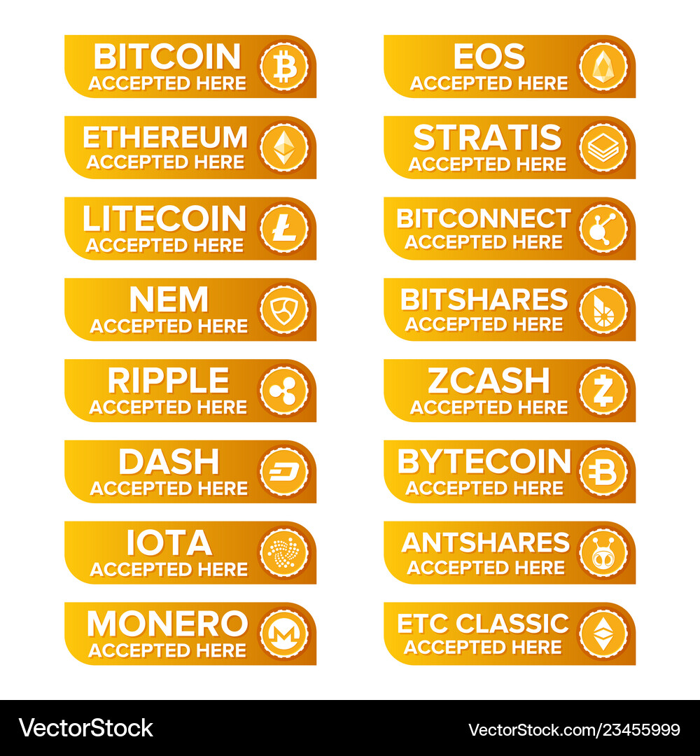 Main crypto currency types payment buttons set – Royalty-Free Vector |  VectorStock