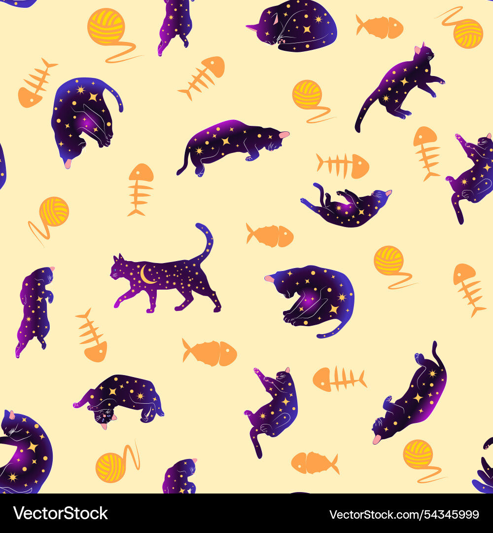 Mystical seamless pattern of cats in boho style Mystical seamless pattern of cats in boho style vector image
