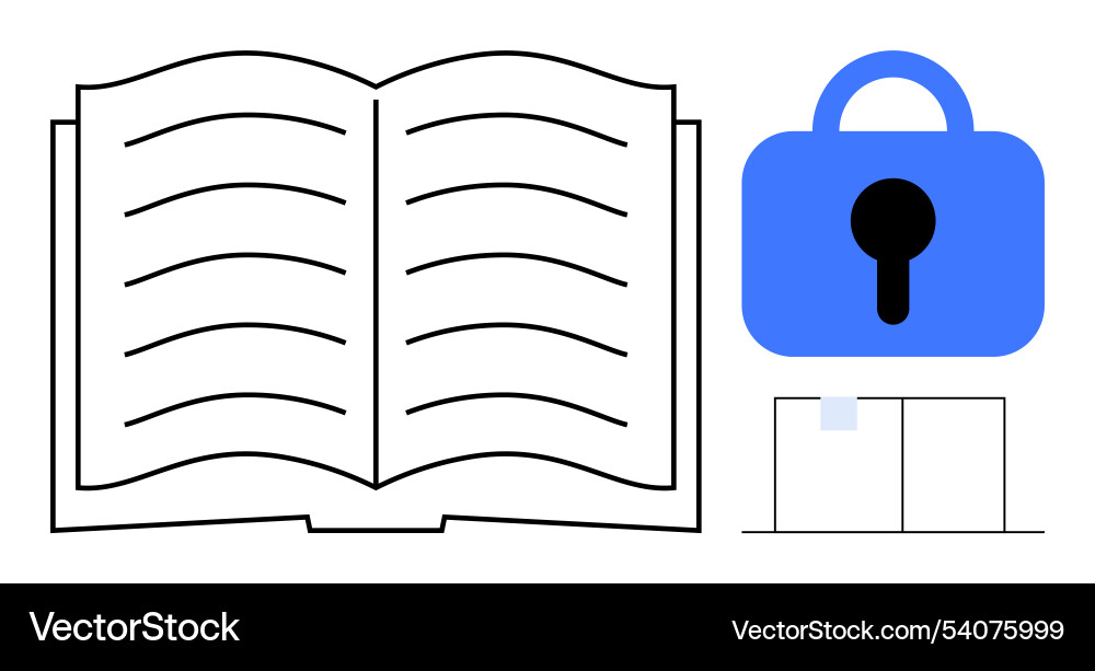 Open book with lock and files symbolizing Open book with lock and files symbolizing vector image