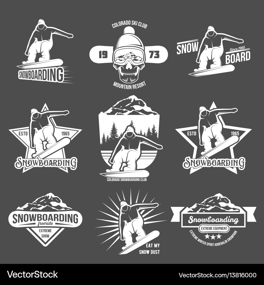 Set of snowboarding badges and logotypes Set of snowboarding badges and logotypes vector image