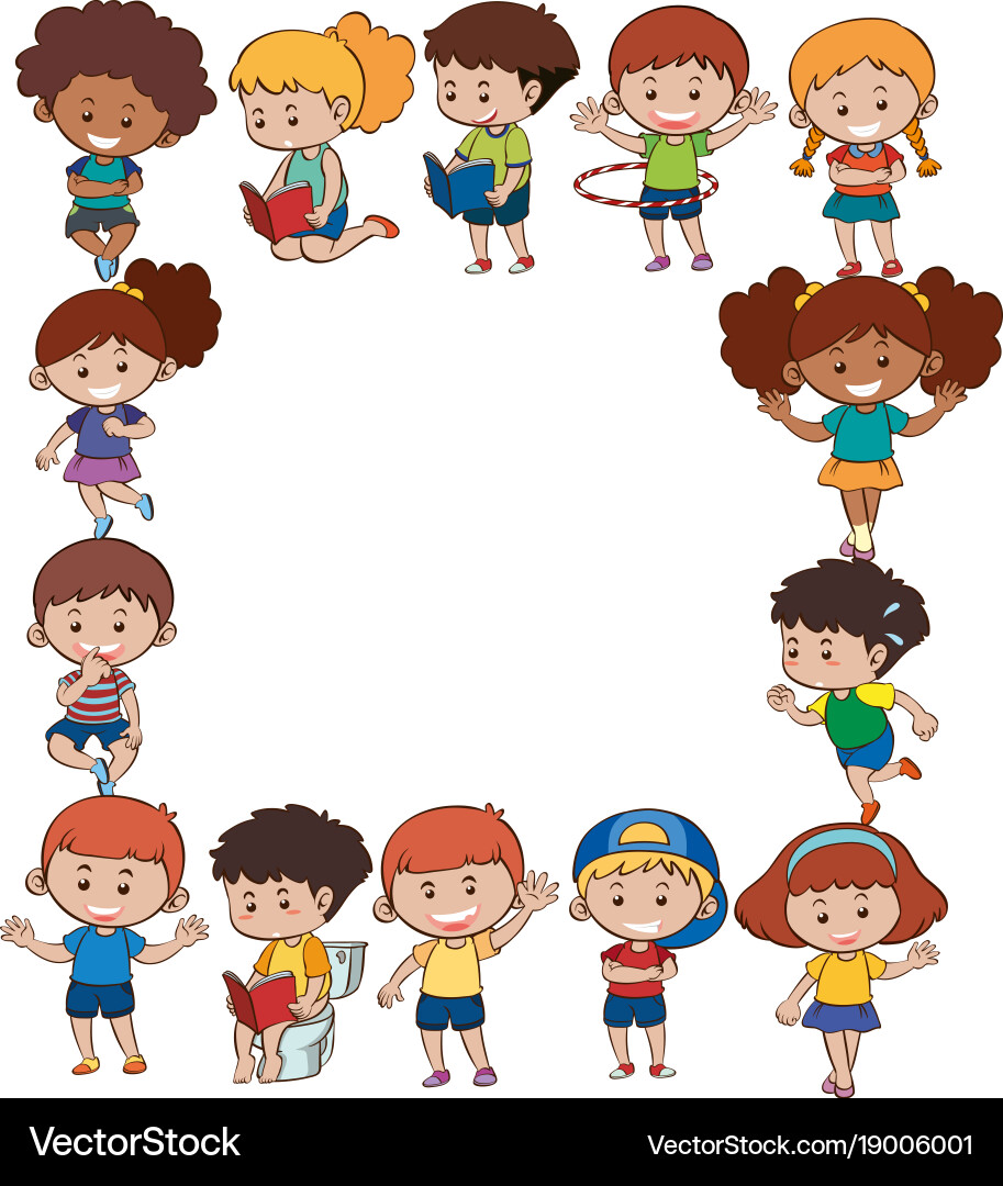 Border template with kids in different actions vector image