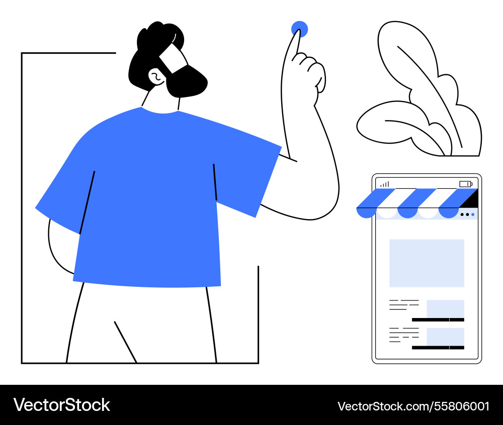 Man interacting with online store interface Vector Image