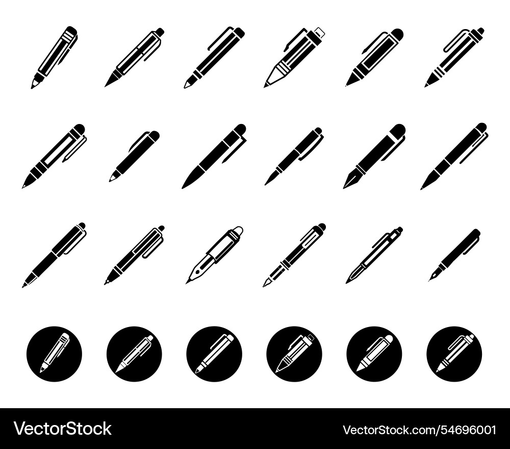 Pen icon bundle set in minimalistic style Pen icon bundle set in minimalistic style vector image
