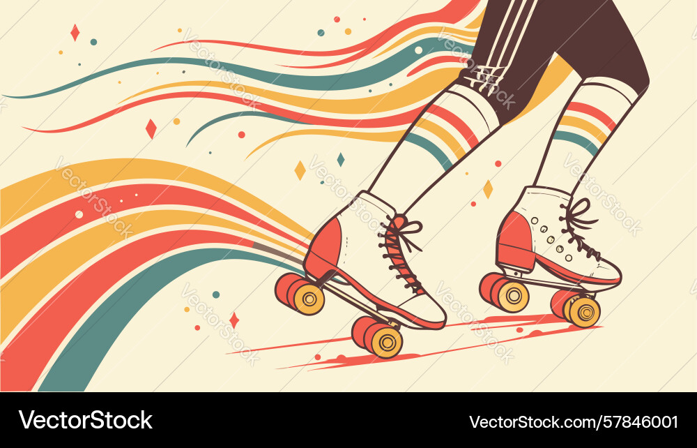 Retro rollerskater in action with dynamic stripes Vector Image